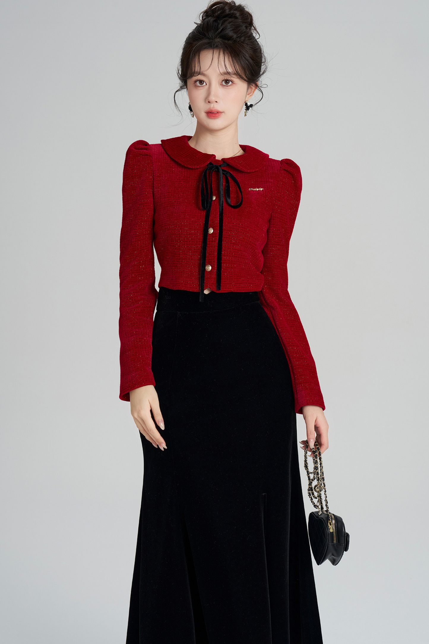 フレンチラメニットトップス+マーメイドスカート