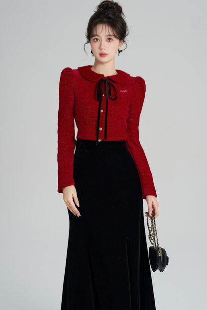 フレンチラメニットトップス+マーメイドスカート