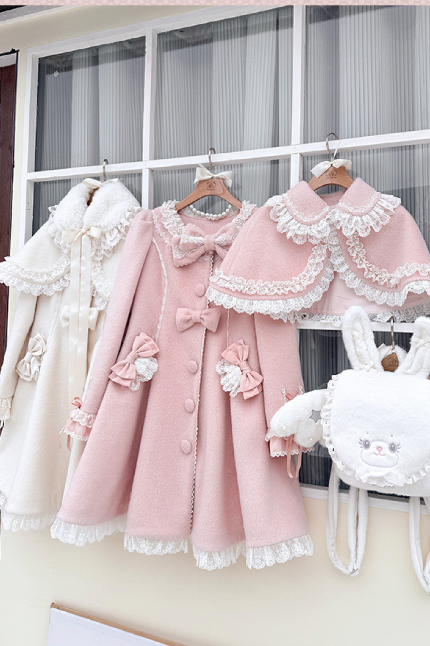 Ribbon Girly Lace Flare Coat + Frilled Cape