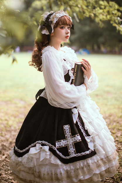 ゴシックドールレースジャンパースカート+ベイビーキャップ+ヘアバンド+ショール