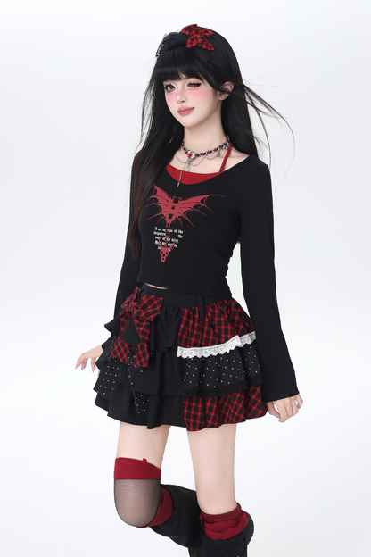 Plaid Dot Tiered Skirt