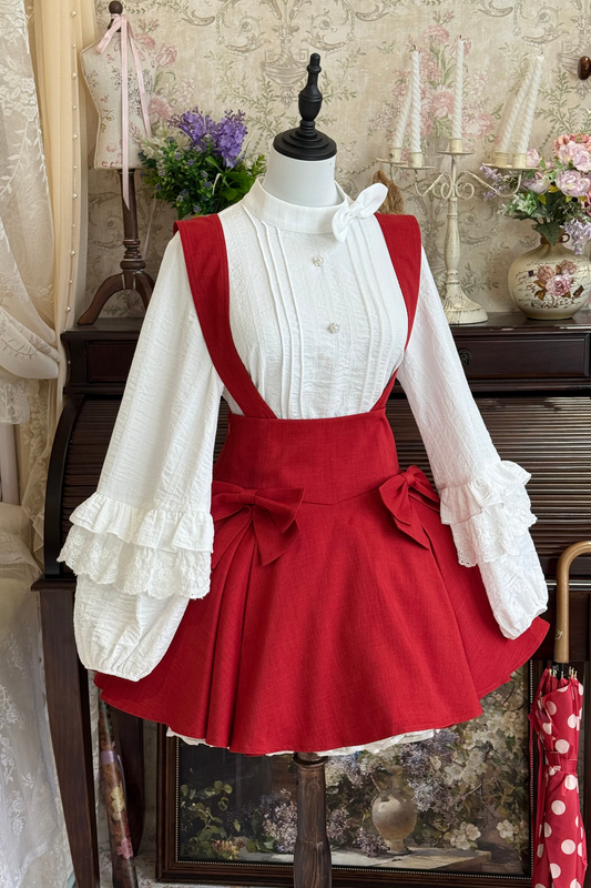 レトロレースシャツ+サスペンダースカート