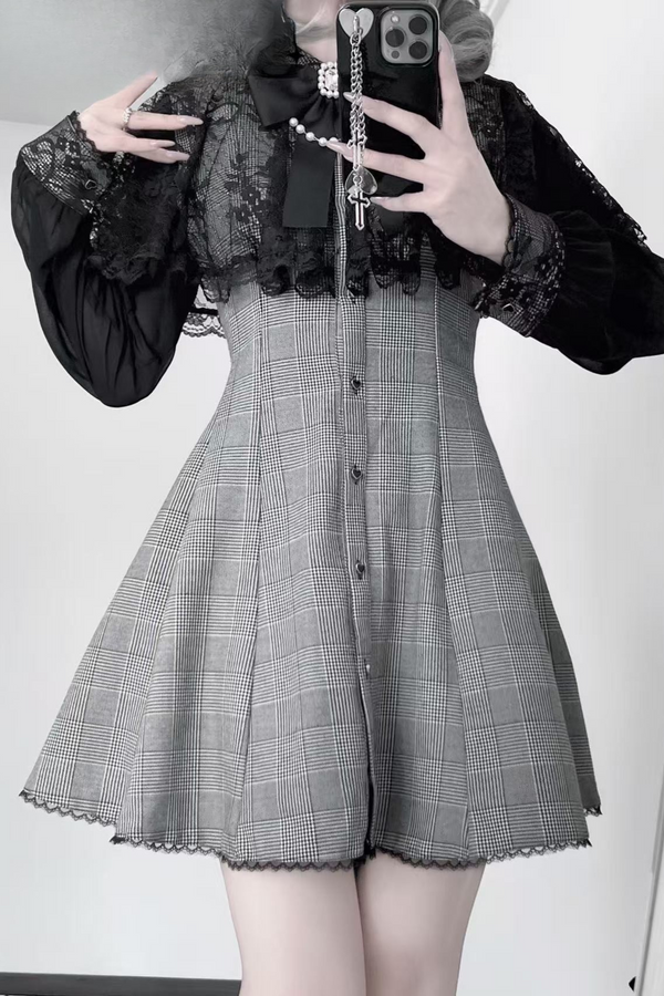 Mine mass-produced lace collar design dress