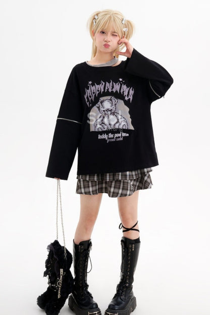 Bear Print Detachable Long Sleeve T-Shirt