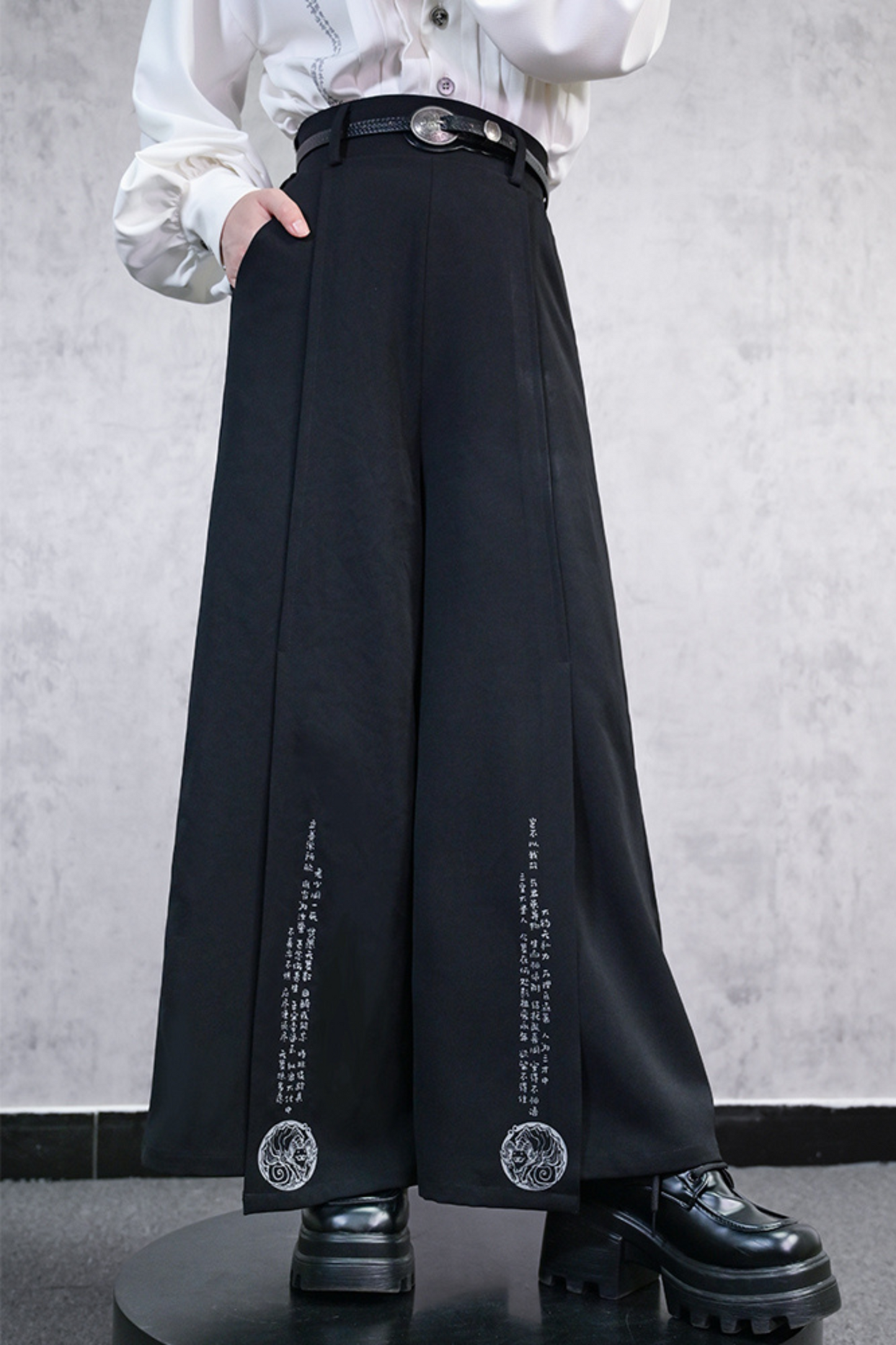 Spliced wide-leg pants