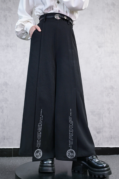 Spliced wide-leg pants