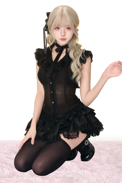 ダークシアーノースリーブトップス+ケーキスカート