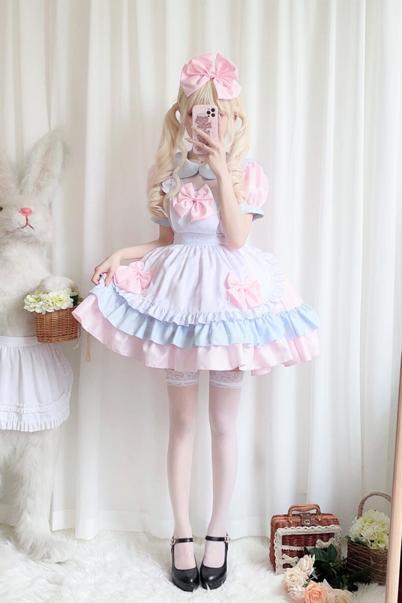 Pink And Blue Lolita Maid Dress