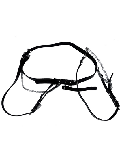 Chain strap leather belt + ring leg strap