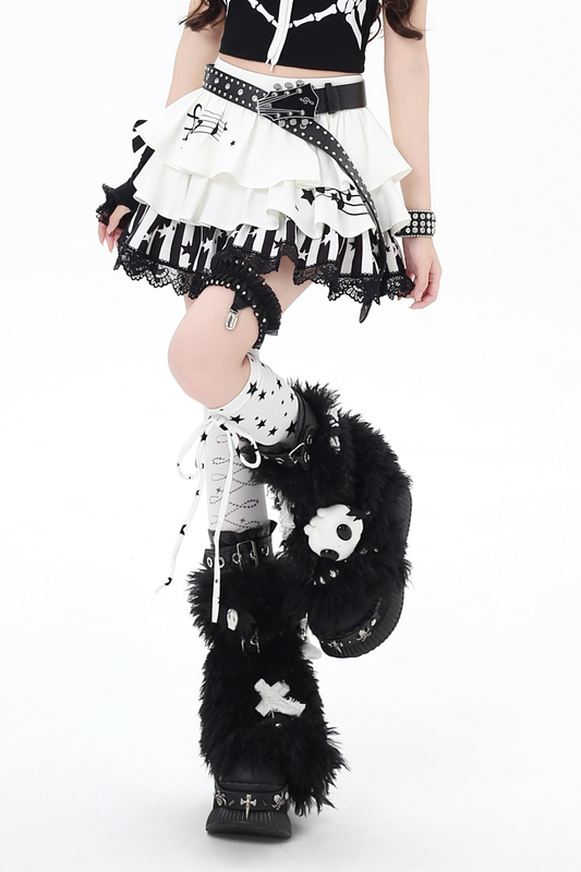 モノクロレースケーキスカート