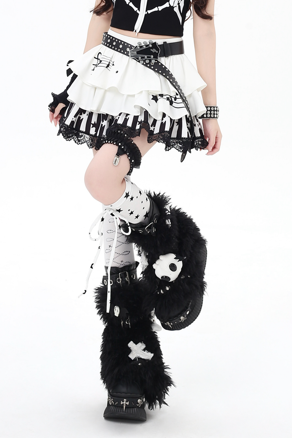 モノクロレースケーキスカート