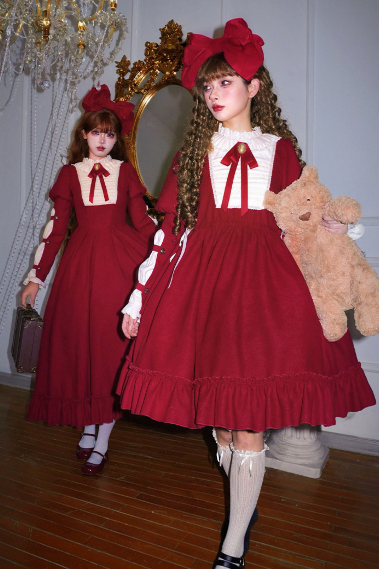 レースラッフルロリータドレス+リボン