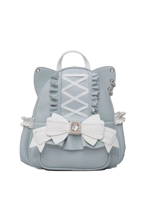[Pre-order product] Cat Ear Cute Jewel Ribbon Backpack