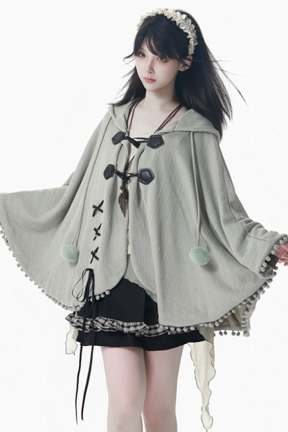 Check Ribbon Camisole Two Piece Jacket + Cape Coat + Skirt
