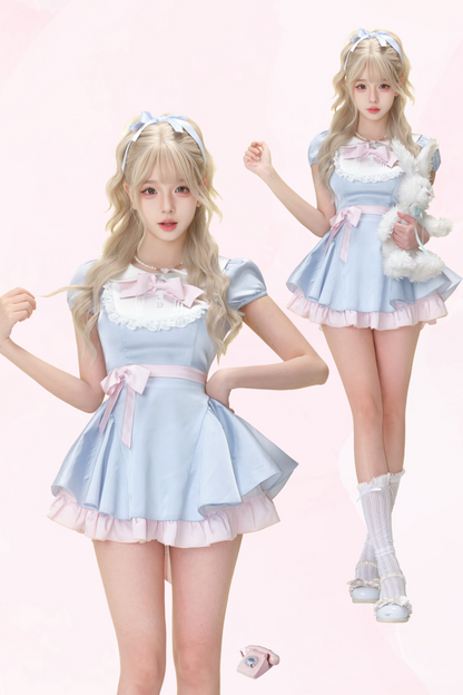 Teenage Coconut Moonlight Dress (with Ribbon) + Bubble Shorts