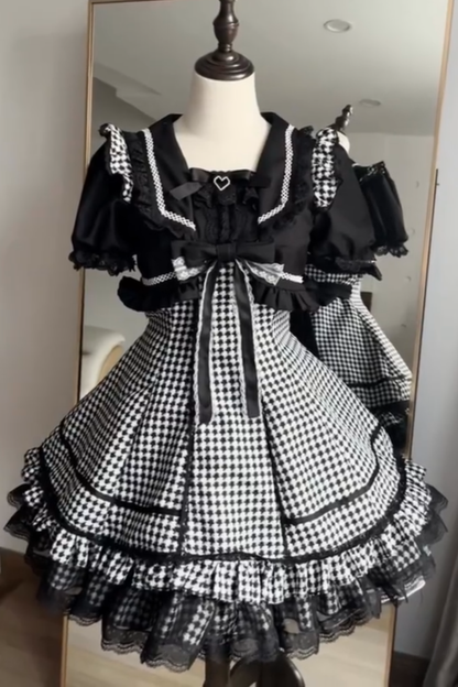 千鳥格子ダークスイートスリーブ付きロリータドレス