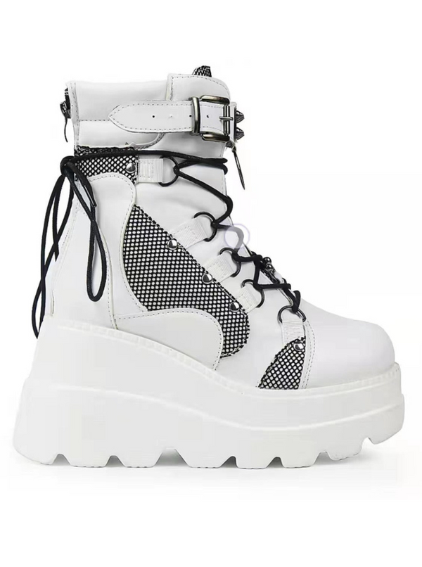 STUDD BELT LACE-UP PLATFORM BOOTS