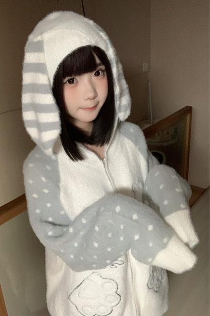 ボーダードットラビットフードニットパーカー