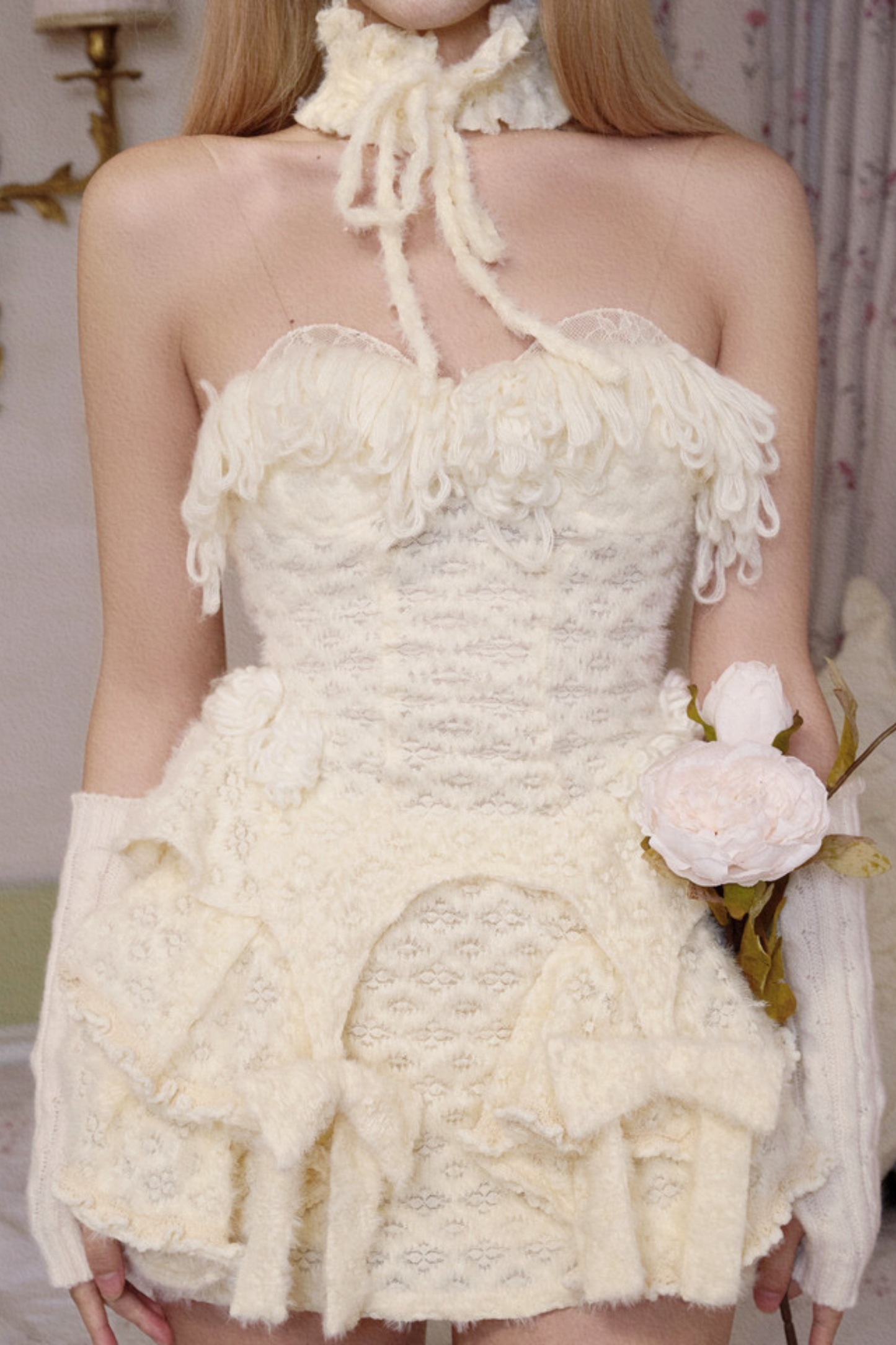 フリンジニットコルセット+ファーハット