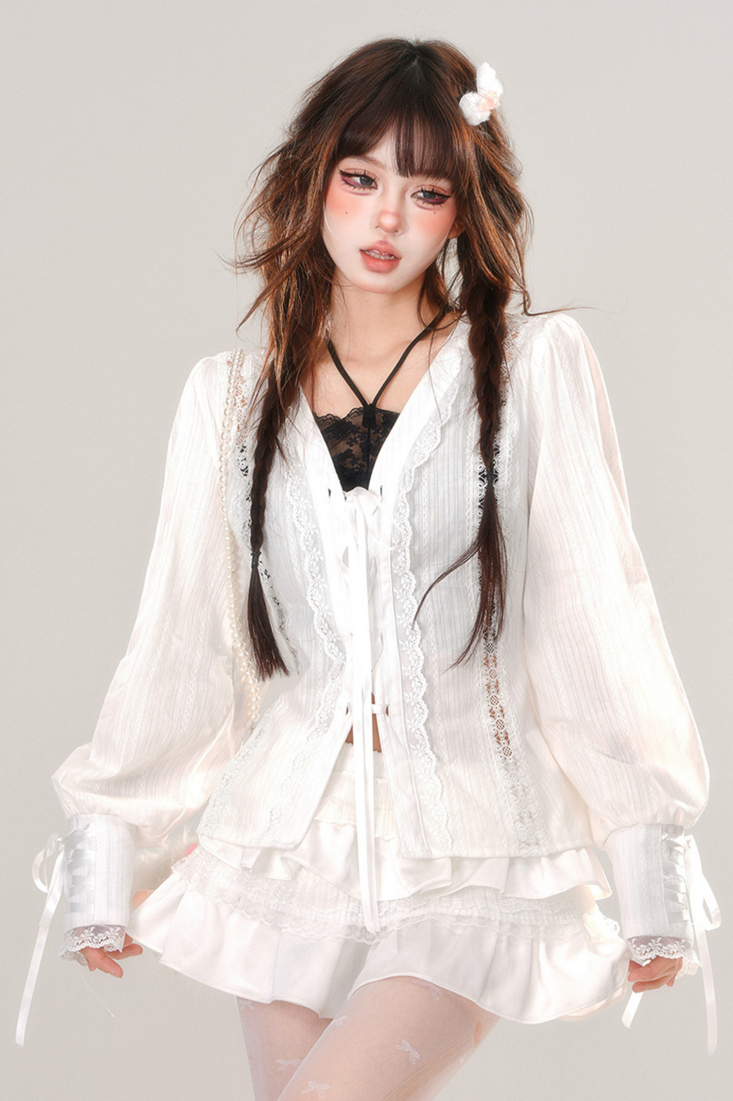 Sweet Girly Pure White Lace Shirt