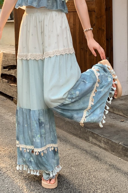 シーブルーデザインワイドパンツ