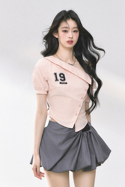 ワンショルダーロゴタイトトップス