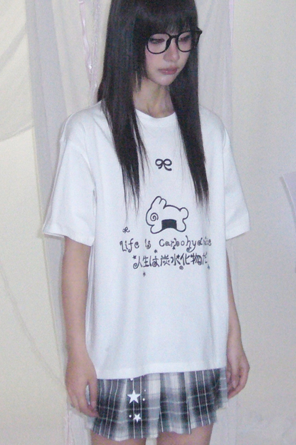 カーブウサギレタープリントトップス