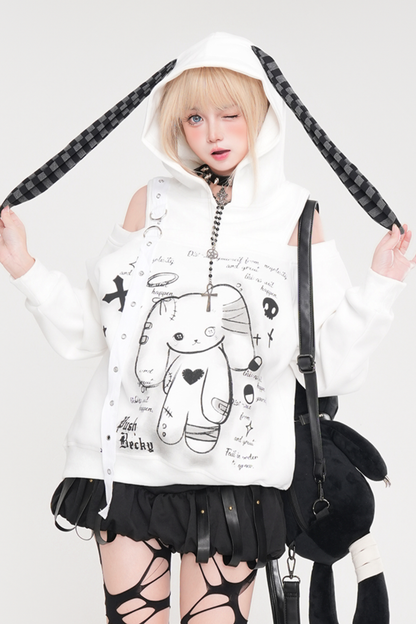 Off-the-shoulder bunny ear jacket