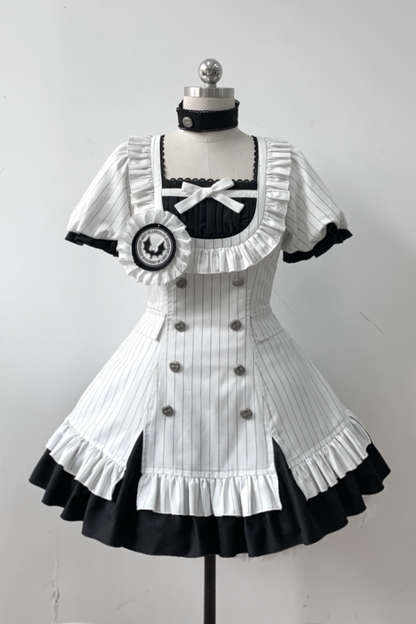 Gothic-Lolita-Streifenkleid + Stirnband + Haarklammer