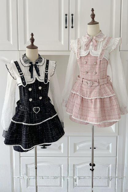 Check Design Suspender Skirt + Pants