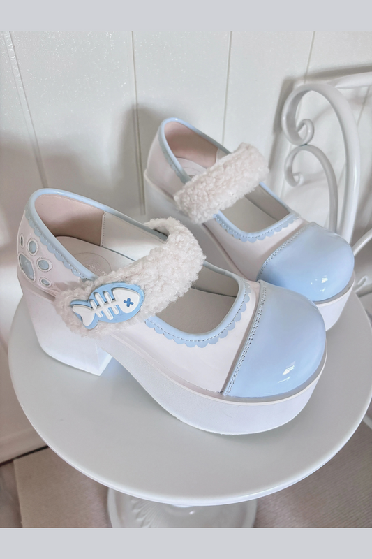 [Angel area👼] Bore Strap Cat and Fish Bone Platform Shoes