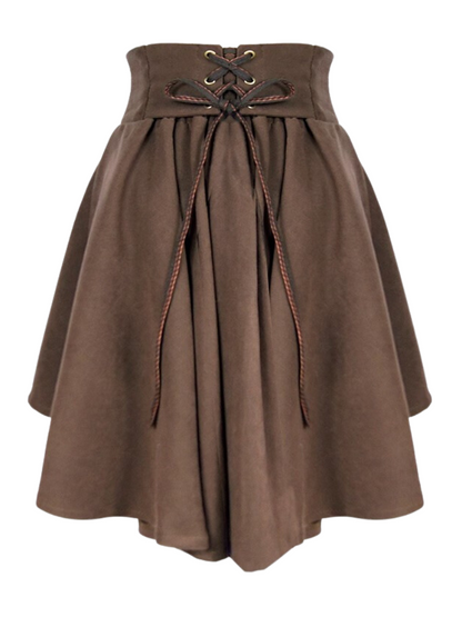 蒸汽朋克棕色高腰蕾哈姆短裙