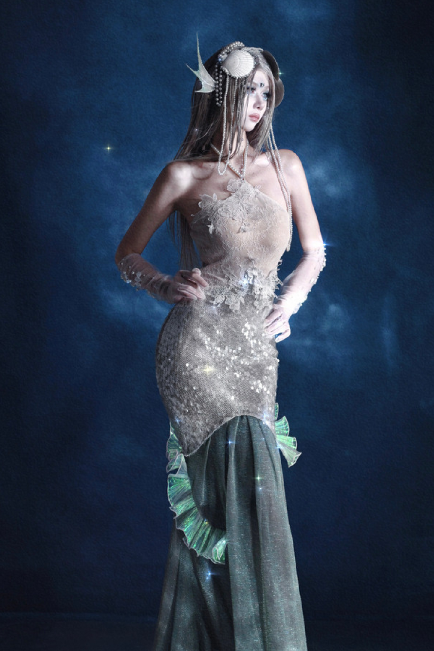 [Pre-order] Mermaid Seaside Dress + Sequined Shawl