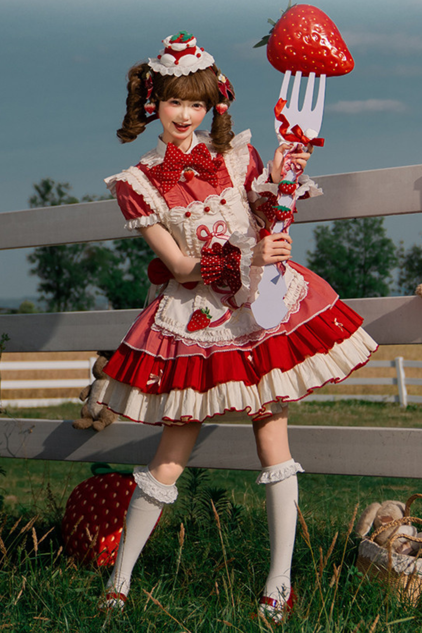 Cream Rose Berry Over Skirt Dress