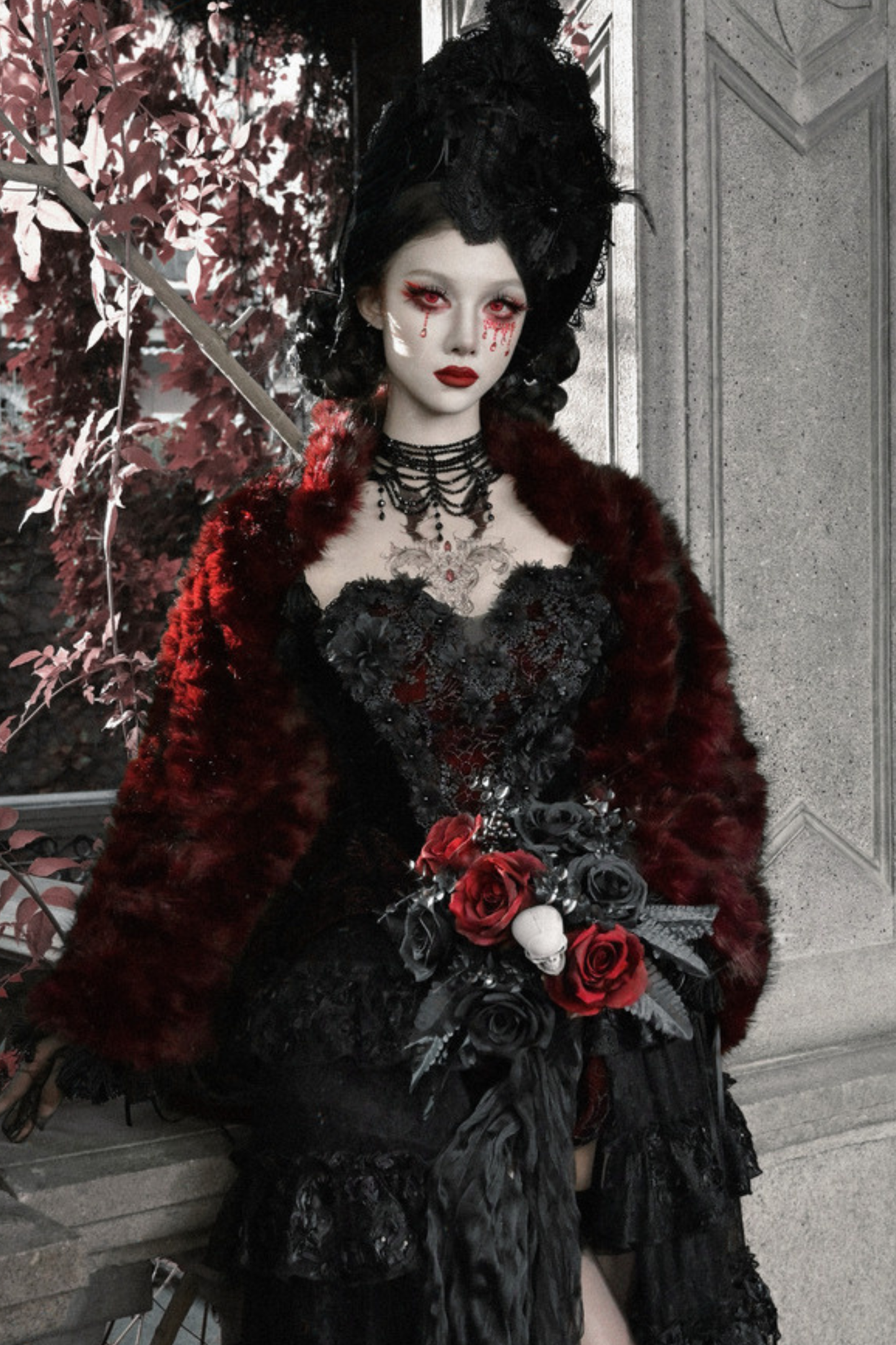Thriller Crimson Gothic Fur Shawl