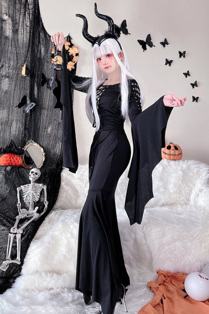 Gothic Retro Strap Witch Dress Set