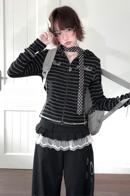 Rhinestone Striped Hoodie + Wide Pants