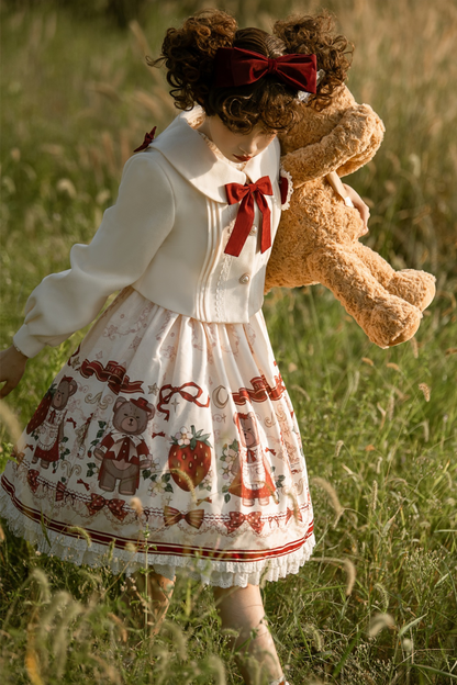 Bear Strawberry Doll Lolita Dress + Short Milk Jacket