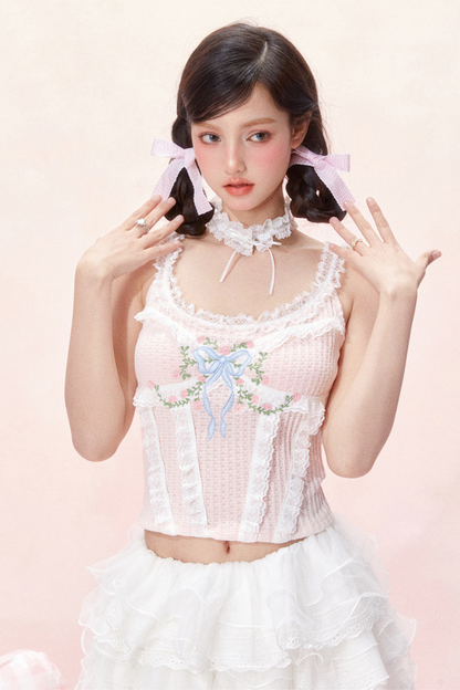 レーススイートリボンデザインコルセットトップス