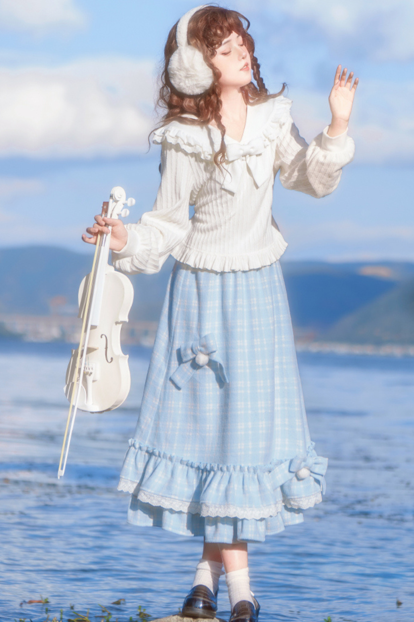 レースドールカラーリボントップス+スカート