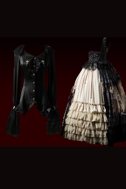 ゴシックロリータダークジャンパースカート+シャツ