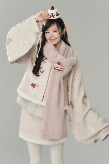 ストロベリーケーキプレッピースタイルベスト+トップス+スカート