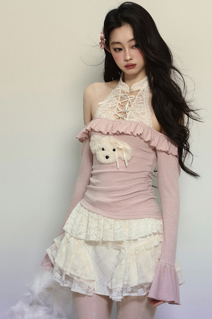 [Pre-order item] Dog Design Off-the-shoulder Top