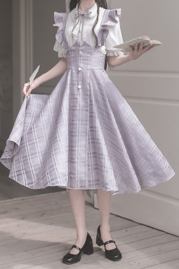 【予約商品】ガーリートップス+サスペンダーレースワンピース