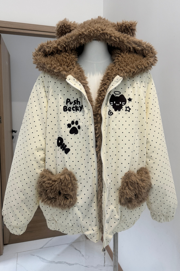 Fur Cat Hooded Dot Jacket