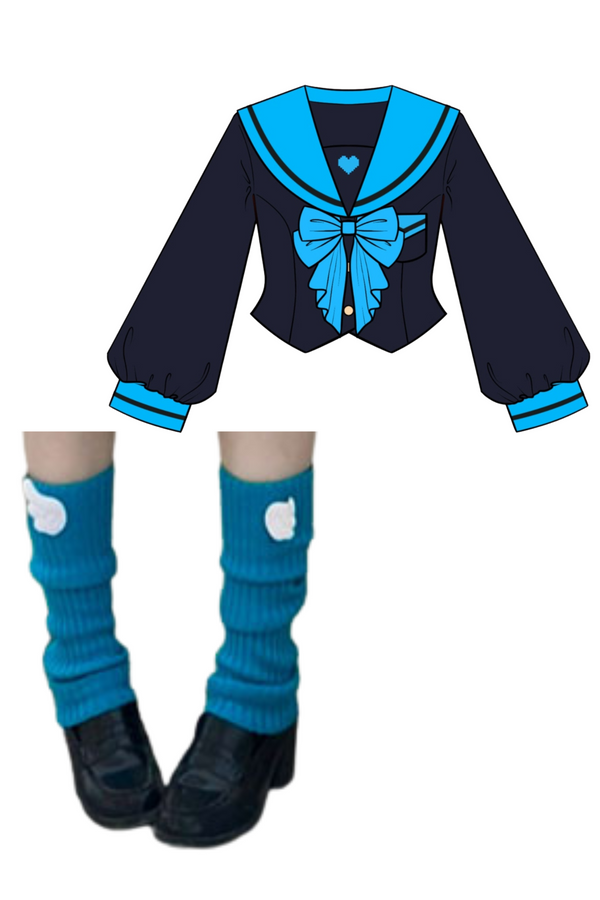 アニメーションヒロインセーラートップス＋プリーツスカート＋レッグカバー