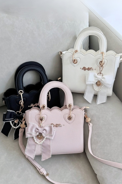 [Pre-order Deadline: October 18] Petal Edge Pearl Chain Bow Square Handbag Crossbody Bag