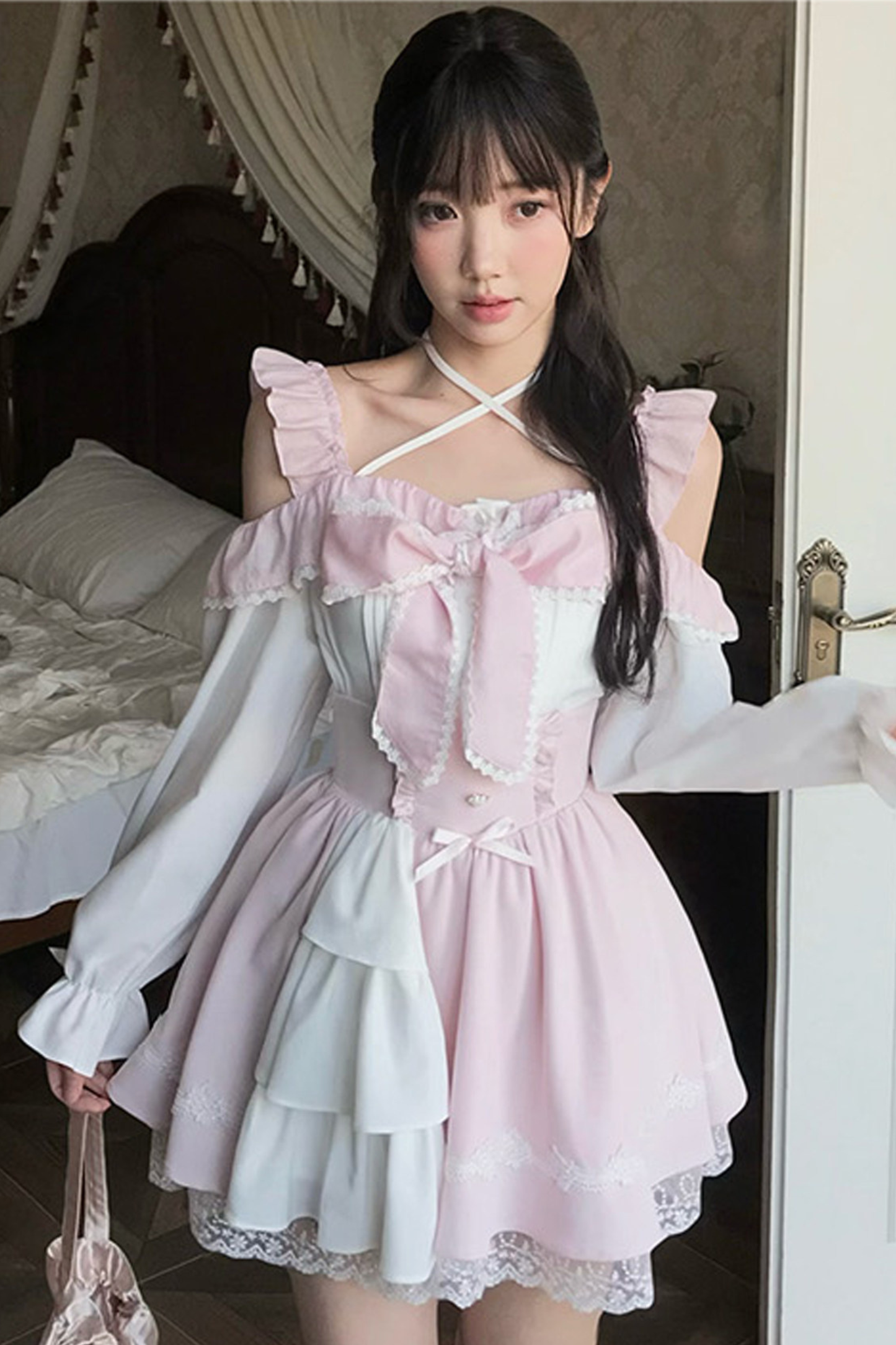 スイートガーリーフショルダートップス+スカート