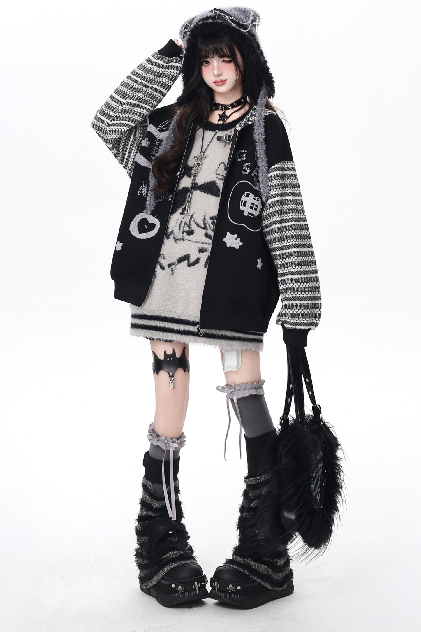 アメリカンボーダーアームルーズフードパーカー