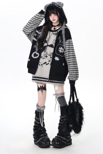 アメリカンボーダーアームルーズフードパーカー